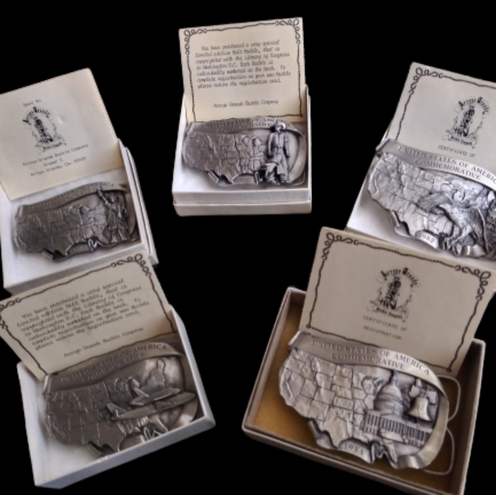 FIVE Pewter 80s USA Ltd. Men's Belt Buckles Rare